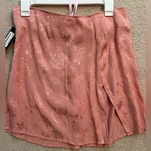 Pink floral medium satin skirt